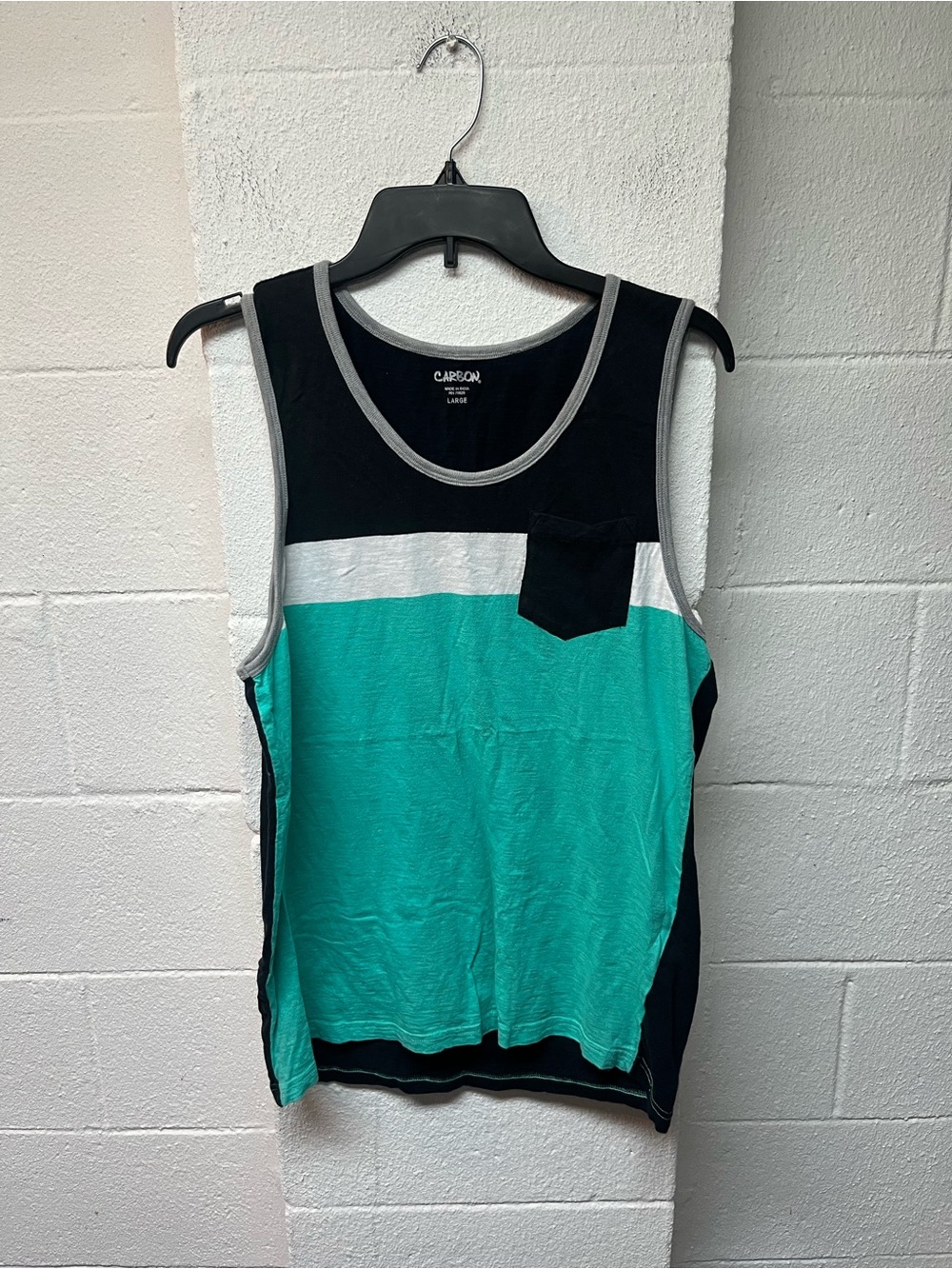 Carbon Teal, Black & White Colorblock Pocket Tank